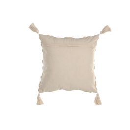 DKD Home Decor Cushions abril 25 natur a Cojín Boho Crudo de Algodón 45x45 cm hecho a mano con cremallera - Pack 2 Unidades