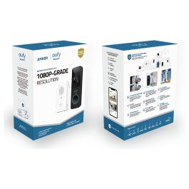 Eufy Video Doorbell 1080p Negro, Blanco, Hogar, IP65, 1600x1200, 5m Nocturna, 1080p, Inalámbrico, 2400MHz, Batería 5000mAh, 4 Meses