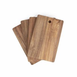 LIVOO Juego de 4 tablas de cortar MES152 Madera de acacia FSC 22 x 14 cm con Soporte de metal