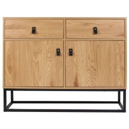 Home Deco Factory Aparador Abbott, Colección Industriel, 2 cajones y 2 puertas de madera y metal, 101x29x80 cm