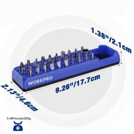 Workpro Organizador Magnético Vacío Rectangular para 38 Puntas Ø6,35mm + Adaptador Ø13mm y Compartimento 177x45mm