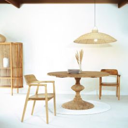DKD Home Decor Mesa Redonda Comedor Natural Teca Reciclada 140x140x75 cm