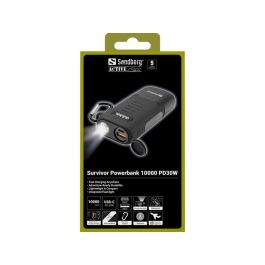 Sandberg Survivor Powerbank 10000 mAh PD30W - Resistente IP65 Agua Polvo, USB-C USB-A, Linterna Integrada para Exterior