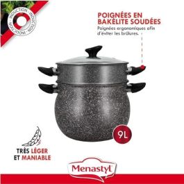 Menastyl 6020033 Olla Cuscusera de Aluminio Efecto Mármol, 9 Litros de Capacidad, Compatible con Todas las Cocinas e Inducción