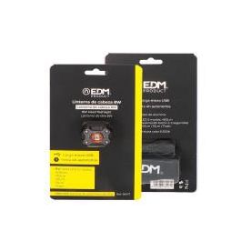 Edm Linterna Frontal Recargable 8W 400lm USB Tipo C, 5 Modos de Luz Incluyendo Flash Rojo, Aluminio