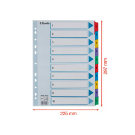 Esselte Separadores Numéricos Cartulina Mylar 1-10 Juego de 10 Separadores DIN A4 Multitaladro Multicolor