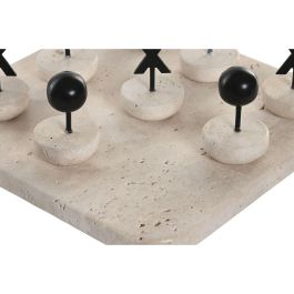 DKD Home Decor Juego de Mesa Moderno de Mármol Travertino y Metal Beige Negro 20x1.8x20 cm