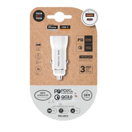 Tech One Tech Cargador mechero blanco 38W con USB-C PD 20W y USB-A QC 18W, compatible con smartphones y tablets Precio: 7.49999987. SKU: B13B23DGLB