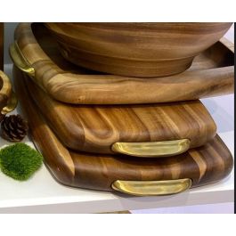 DKD Home Decor Tabla Cortar Woodsun 23 Natural Dorado Acacia Inox 26.6 x 4.5 x 40.5 cm