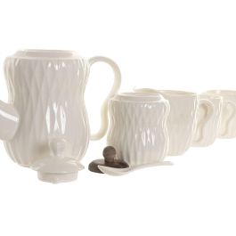 DKD Home Decor Tazas de Café Porcelana Bambú Blanco Marrón Oscuro 20 x 19 x 28 cm Set de 6