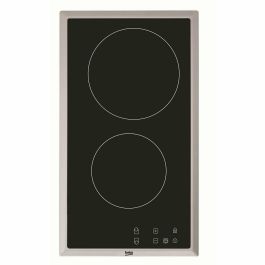Beko HDMC32400TX Placa vitrocerámica 2 zonas 3000W, ancho 30 cm, con mandos frontales, revestimiento de vidrio, marco inoxidable, negra.