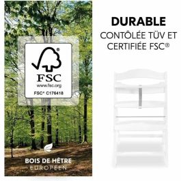 HAUCK Silla Alta de Madera Escalable Alpha+ Blanca - Asiento y Reposapiés Ajustables, Arnés de 5 Puntos, Bandeja Extraíble