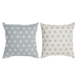 DKD Home Decor Cojin Stars Scandi Blanco Azul Poliester Algodon 60 x 60 x 10 cm (2 Unidades)