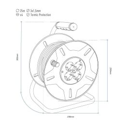 Edm Enrollacables 25 m 3G 1,5 mm² 4 Tomas con Protector Térmico