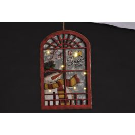 DKD Home Decor Decoración Colgante Navidad Tradicional de Madera con 7 LEDs, Verde y Rojo, 30x19.5x3 cm, Pack de 6 Unidades
