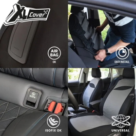 XLCOVER Fundas para Asientos de Coche AAAQG37659 - XL - Sin Aberturas - Compatibles Airbags - Asientos Delanteros, Reposacabezas y Trasero