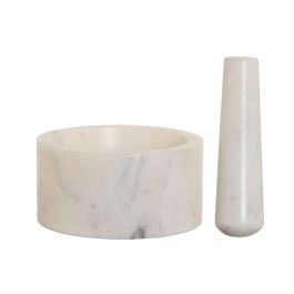 DKD Home Decor Mortero Urban de Mármol Blanco 12.5 x 12.5 x 6.5 cm