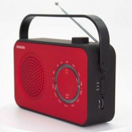 Aiwa R-190RD Radio Portátil Analógica 2W FM/MW con Alimentación Dual (Red y Pilas), Roja, Asa de Transporte y Toma de Auriculares 3.5mm
