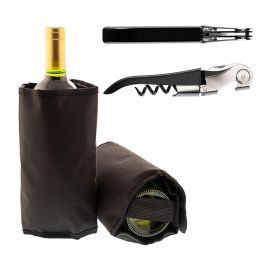 Koala Ac Sacacorchos Negro y Enfriador de Vino para Botellas, Set 2 Piezas de Metal Brillo, Transportable, Larga Duración, Fabricado en España
