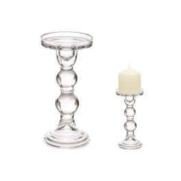 Giftdecor Candelabro Cristal Bola Transparente 18 cm para Decoración del Hogar | Soporte de Vela Moderno 8.5x17.7x8.5 cm (12 Unidades)
