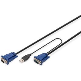 Digitus Cable KVM VGA PS/2 para Teclado/Ratón y USB, 1.8 m, Conectores HD DB15/M, 2xMiniDIN6/M, USB tipo A/M, Negro