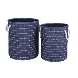DKD Home Decor Cestas de Poliéster para Almacenaje, Set de 2, Color Azul Marino y Blanco, Medidas 38x38x47 cm