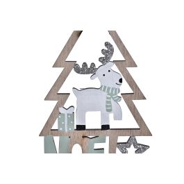 DKD Home Decor Decoración Colgante Navidad Moderna MDF, 24 Unidades, Colores Surtidos Verde, Natural y Blanco, 0.5x7.7x12 cm