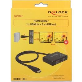 DeLOCK 87700 HDMI Splitter 1 Entrada a 2 Salidas, 4K 3840x2160, Negro, Cable 0.6 m
