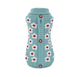 Nayeco Jersey de Punto Pin Up para Mascota, Estampado Flores Blancas, con Ojal para Correa y Elástico para Cola, 50 cm