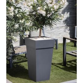 EDA Maceta Cuadrada Polipropileno Tuscany XXL Gris Antracita 43.3x43.3x80 cm 98L Resistente a Heladas y UV Uso Interior/Exterior
