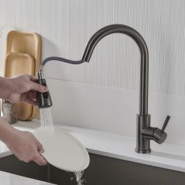 Grifo Monomando Fontastock Gris Acero Inoxidable Cerámico Forma de C