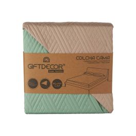 Colcha Reversible Giftdecor 240x260 cm - Natural/Verde, 100% Poliéster (6 Unidades)