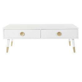 DKD Home Decor Mesa Centro Estilo Indio Mandala Madera Blanco Dorado 120 x 65 x 42 cm