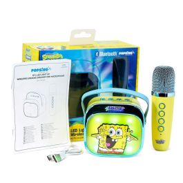 OTL Technologies Altavoz Karaoke Inalámbrico LED Bob Esponja con Micrófono Bluetooth para Niños y Adultos, Compatible con Smartphones y Tablets