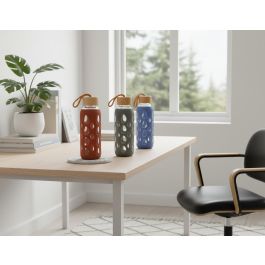 Inde Botella de Agua de Vidrio y Silicona 400 ml con Dimensiones 6x6x20 cm