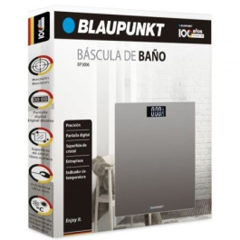 Blaupunkt BP5006 Báscula de Baño Digital Gris - Diseño Extraplano, Superficie Cristal, Indicador Temperatura
