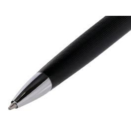 Belius Turbo Boligrafo y Estuche Aluminio Textura Punteada Negro y Plateado Tinta Azul Caja Diseño