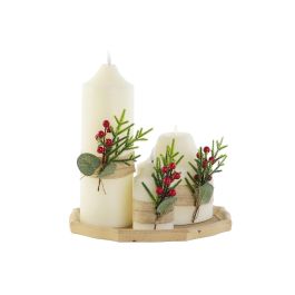 DKD Home Decor Vela LED Navidad Alpina, Set de 4, con Mando a Distancia, Cera y Madera, Blanco Verde, 7x7x15 cm
