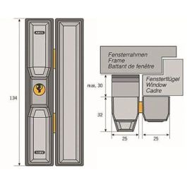 Cerradura - ABUS - FTS3002 S KA AL0125 - Seguridad para ventanas de aluminio, madera, plástico - Requiere llave solo para apertura