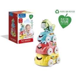 Clementoni Coches Apilables Set de 4 Coches Diferentes (Autobús, Camión, Coche y Moto) 15x15x24 cm