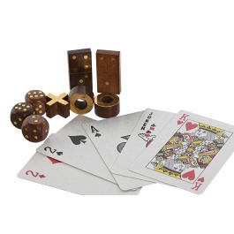 DKD Home Decor Juego de Dominó y Cartas Colonial de Madera Sheesham y Cristal Marrón Dorado Set de 5 piezas 16.5 x 22 x 3.5 cm