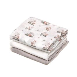 Set De 3 Muselinas Gris, Blanco Y Estampado Bosque 70x70 cm