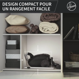 Hoover Aspirador Bidón HE1 Compacto y Potente con Bolsa, Gran Capacidad 2.5L, Alto Rendimiento, HOO8059019095837