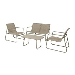 Outdoor Living By Decoris Conjunto Jardín 4 Piezas Modelo Bogotá - Mesa, Banco y 2 Sillas Beige, Estructura Hierro, Textil Repele Agua