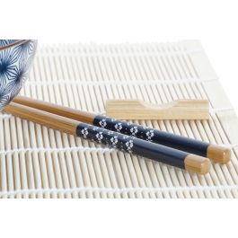 DKD Home Decor Set de 16 Piezas Sushi Oriental Gres y Bambú Azul Blanco 14.5 x 14.5 x 31 cm