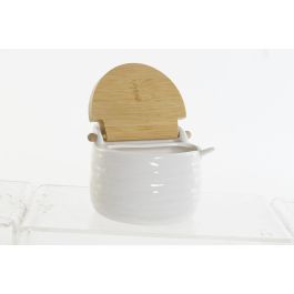 DKD Home Decor Azucarero Basicos Porcelana Bambu Blanco Natural 9 x 9.2 x 10.5 cm (4 Unidades)