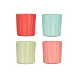 Vessia Vaso Rayas Surtidos Colores Vivos 270ml Cerámica 8x8x9 cm Apto Lavavajillas Microondas Congelador (Set de 24)
