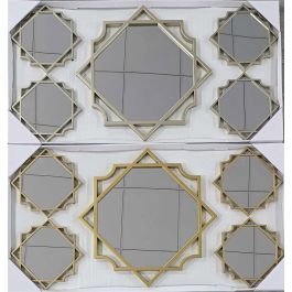 DKD Home Decor Espejo Árabe de Pared Geométrico Dorado Champán 50x50x2 cm Set de 5 Piezas (4 Unidades)