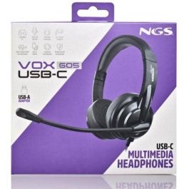 NGS VOX605USBC Auriculares Estéreo con Micrófono USB-C y Adaptador USB-A, Control Volumen, Diadema Acolchada Negros NGS VOX605USBC Auriculares Estéreo con Micrófono USB-C y Adaptador USB-A, Control Volumen, Diadema Acolchada Negros