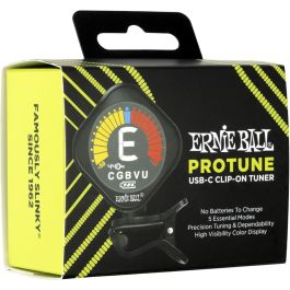 Ernie Ball P09627 Afinador de Pinza ProTune Cromático USB-C Recargable, 5 Modos: Guitarra, Bajo, Violín, Ukelele